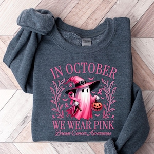 In October We Wear Pink Ghost Sweatshirt, Halloween in October We Wear Pink, Breast Cancer Awareness Shirt, Pink Ribbon Shirt