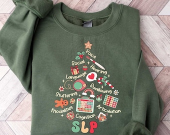 Slp Christmas Tree Shirt, Christmas SLP Shirt, Speech Therapy Shirt, Christmas Speech Pathologist Shirt, Christmas Gift For SLP