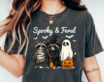 Spooky and Feral Raccoon TShirt, Funny Halloween Gifts, Creepy Cute Raccoon Sweatshirt, Raccoon Halloween Spooky Season Gift,Boo School Tee