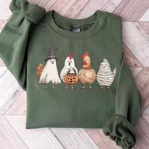 Halloween Chick or Treat Sweatshirt, Halloween Chicken Tee, Halloween Funny Chicken Shirt, Ghost Chicken Tshirt,Chicken Spooky Season Shirt