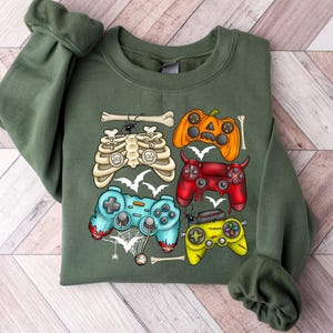 Retro Halloween Gaming Controller Sweatshirt, Skeleton Zombie Halloween Tshirt, Halloween Video Game Lover Tee,Halloween Spooky Season Shirt