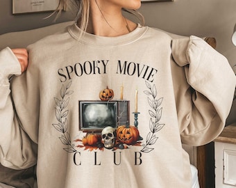 Sweat-shirt effrayant Movie Club, sweat-shirt horreur Halloween, pull saison effrayante, chemise film d'horreur, col rond Halloween, vêtements d'Halloween