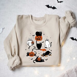 Halloween Sweatshirt, Halloween Cat Sweatshirt,Ghost Shirt,Black Cat Shirt, Cool Halloween Cat Shirt,Cat Lover Tshirt,Halloween Sweater