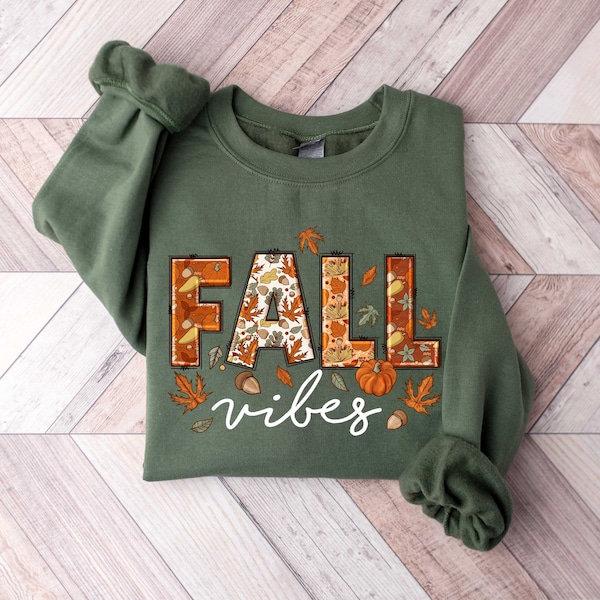 Sudadera Fall Vibes, suéter de temporada de calabaza, camiseta de Acción de Gracias, camisa de Halloween, ropa de otoño, sudadera con capucha de otoño, regalos de Acción de Gracias