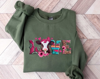 Valentines Day Sweatshirt, Valentines Cow Shirt, Valentine&#39;s Day Cow shirt, Cow Lover Shirt, Valentine Hoodie, Cow Mom, Cow Lover Sweatshirt
