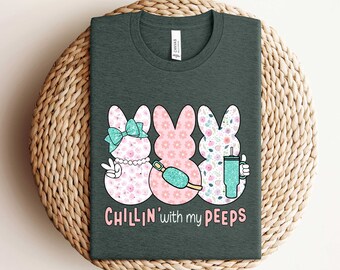 Easter Chilling with My Peeps Bunny Shirt, EasterTumbler Belt Bag Shirt, Easter Boujee Shirt, Easter Gift,Easter Girl Shirt,Easter Women Tee