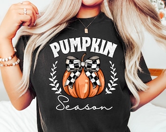 Pumpkin Season T-shirt, Fall Shirt, Retro Pumpkin shirt, Cute shirt for fall, Halloween Shirt, Fall Vibes Shirt, Coquette Pumpkin Bow Shirt