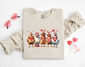 Valentines Day Farm Chickens Sweatshirt, Valentine Farm Sweater, Animal Lover Gift, Animal Valentines, Gift For Chicken Lover