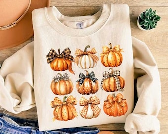 Retro Fall Sweatshirt With Girly Coquette Bow Sweatshirt, Pumpkin Coquette Sweater, Cute Autumn Shirt, Fall Graphic Hoodie, Thanksgiving Tee