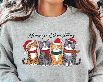 Meowy Christmas Sweatshirt,Happy Cat Year Shirt,Funny Christmas Cat Shirt,Cat Christmas Sweatshirt,Cats Sweatshirt,Cat Lover Christmas Shirt