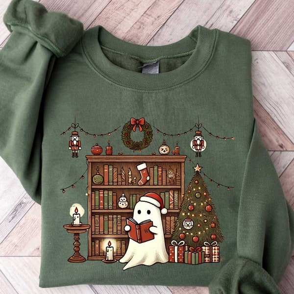 Christmas Ghost Book Sweatshirt, Cute Christmas Ghost Sweater, Ghost Reading Book,Christmas Books Shirt,Christmas Ghost,Christmas Gifts Book