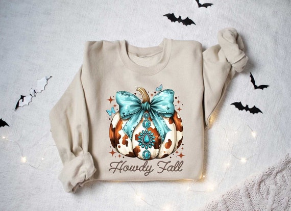 Howdy Fall Pumpkin Sweatshirt, Western Fall Shirt, Fall Coquette Bow T Shirt, Fall Vibes, Fall Sweatshirt, Thanksgiving Gift, Cowgirl Shirt