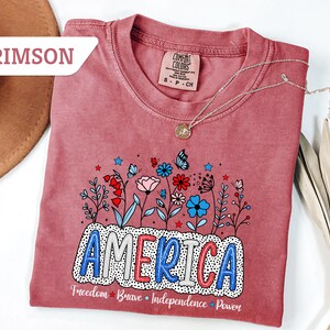 Comfort Colors®Floral American Flag Shirt, 4th of July T-Shirt, Independence Day Shirt, Patriotic Shirt, USA Flag Shirt Tee, Gift for Her