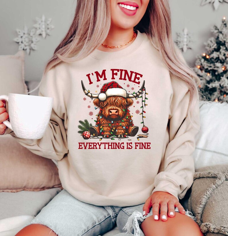 Cow Christmas Sweatshirt, Merry Christmas Heifers Tee, Christmas Cow Shirt, Highland Cow Farm Christmas Shirt, Farmer Cow Animal Lover Shirt image 2