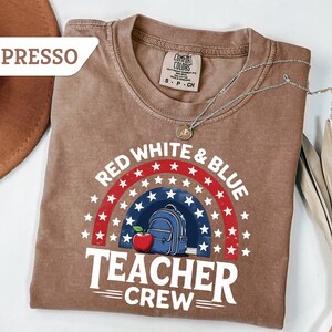 Comfort Colors® Red White And Blue Teacher Crew 4th Of July Shirt, 4th Of July Tee, Feral USA Shirt, Independence Day Teacher T-Shirt Gift