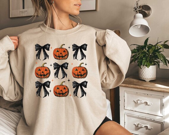 Coquette Halloween Pumpkin Face Sweatshirt, Pumpkin Sweater, Coquette Halloween Apparel, Witchy Halloween Shirt, Pumpkin Season Shirt
