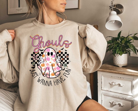 Ghouls Just Wanna Have Fun Halloween Sweatshirt, Spooky Cute Ghosts Sweater, Retro Ghost Halloween Crewneck, Halloween Apparel