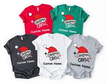 Christmas Crew Shirt,Personalizes Cute Santa Hat Holiday Tee, Matching Family Christmas T-shirt, Custom Xmas Group Tee, Christmas crew Gift