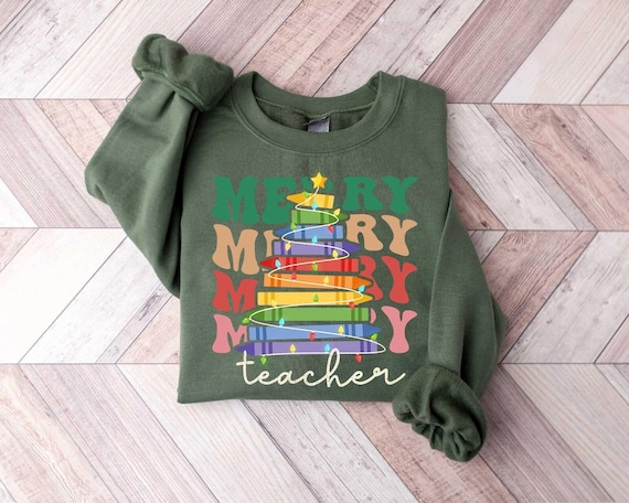Merry Christmas Tree Teacher Sweatshirt, Christmas Teacher Shirt, Christmas Gift For Teacher, Teacher Life, Teacher Team Christmas