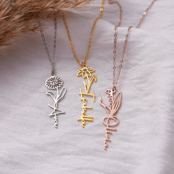 Perfect tween gift, Personalized necklace with floral pendant, Custom teenager gifts, Name necklace with personalized flower charm