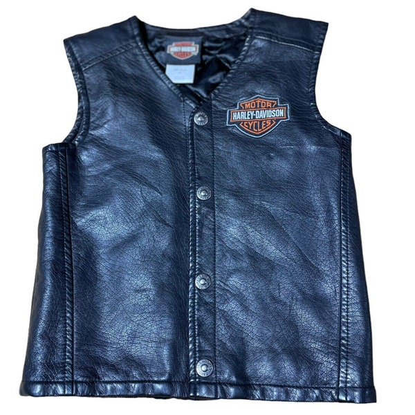 Harley Davidson Vest Boys and Girls 4-5 Black Faux Leather Snap Embroidered