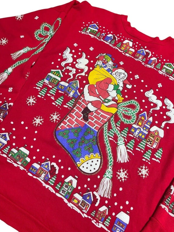 Vintage Merry Christmas Sweatshirt Large USA Wint… - image 9