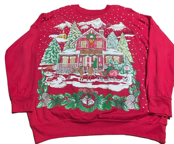 Vintage Merry Christmas Sweatshirt Large USA Wint… - image 2