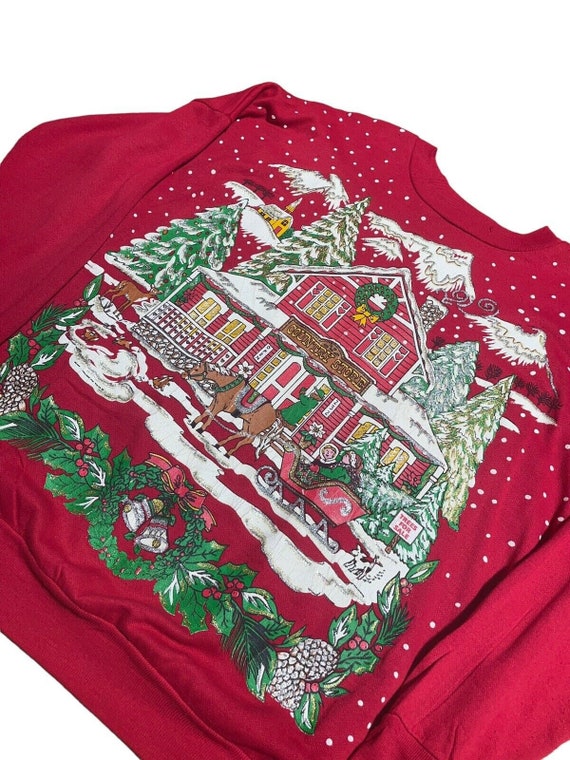 Vintage Merry Christmas Sweatshirt Large USA Wint… - image 7