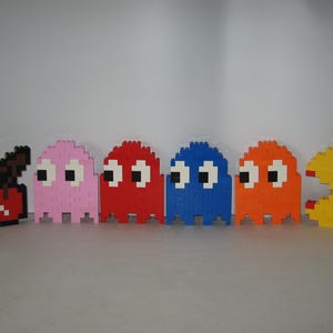 Lego Miss Pac-man with Blinky, Pinky, Inky, Clyde and some Cherries Built for pictures and display.