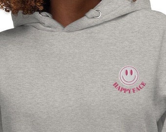 Embroidered Happy Face Hoodie, Embroidery Sweatshirt, Happy Face Sweatshirt, Motivational Hoodie