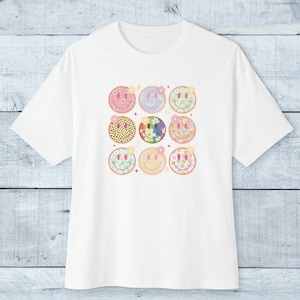 Retro Happy Face Unisex Oversized Boxy Tee, Trendy Happy Face TShirt, Preppy Smile Face Oversized Tee