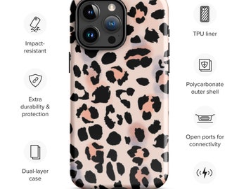 Custodia resistente con stampa leopardata per iPhone®, custodia per telefono Safari, custodia per telefono Cheetah
