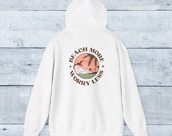 Beach More Worry Less Uniseks Heavy Blend™-sweater met capuchon, strandhoodie, uniseks hoodie, oversized strandshirt