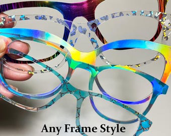 Holographic Color Changing Eyewear Toppers: Magnetic Acrylic Frames