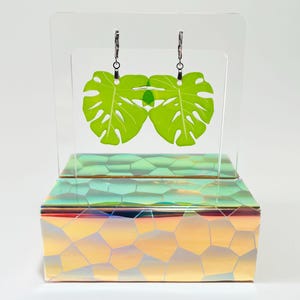 Monstera Leaf Leaves Acrylic Dangling Earrings Matching topper optional Tropical theme