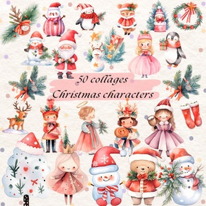 Cute Christmas Characters | Scandinavian Christmas Clipart | Watercolor Christmas Clipart Bundle | Snowmen Clipart | Christmas Tree Png