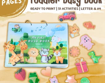 Toddler Busy Book Printable PDF: 100-Page Montessori Preschool Learning Binder, 51 Activities