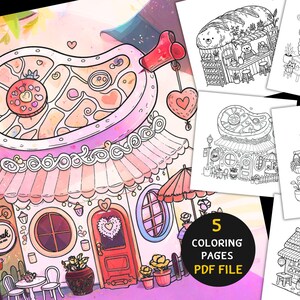 Kawaii Cozy Coloring Book - 5 Printable Pages for Relaxation | Creativity (Teens & Adults) | Aesthetic Digital Download