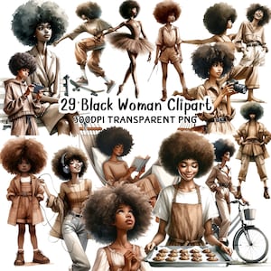 Black Women Clipart, Planner Girl Clipart, Office Girl Clipart ,  Instant Digital Download , PNG Files ,Scrapbooking, Embellishments