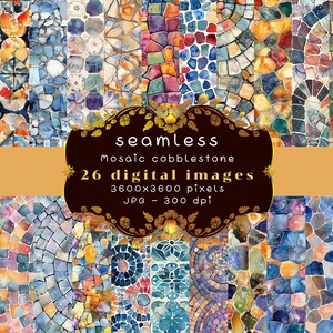 Digitalt papper med mosaiksten, sömlösa utskrivbara bakgrunder för fantasysten, scrapbookingpapper, direkt digital nedladdning, skräpjournal