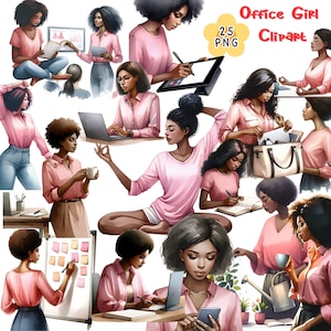 Black Women Clipart, Planner Girl Clipart, Office Girl Clipart ,  Instant Digital Download , PNG Files ,Scrapbooking, Embellishments