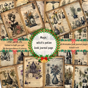 Mystic Potion Junk Journal Pages, Digital Scrapbook Paper Kit, Vintage Ephemera, Witchy Collage Sheet, Magic Spell Book