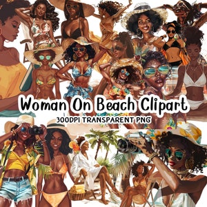 Black Women Clipart, Planner Girl Clipart, Watercolor Ocean Lover,  Instant Digital Download , PNG Files ,Scrapbooking, Embellishments