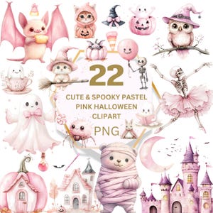 Cute Pastel Pink Halloween Clipart Bundle - Spooky & Sweet PNG, Watercolor Halloween, Girly Halloween Art, Kids Halloween Graphics
