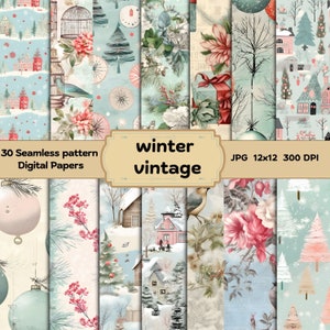 Pacchetto di carta digitale invernale per acquerello senza soluzione di continuità / Modelli senza cuciture natalizi / Carta per scrapbooking / Stampa invernale, natalizia