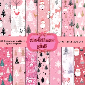 Pink Christmas digital papers | Christmas Seamless Patterns | Scrapbooking Paper | Winter, xmas Print