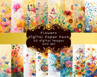 Flowers Digital Paper, Junk Journal, Watercolor Flower Backgrounds , Printable, Paper, Scrapbooking,  Scrapbooking Paper, Crafts