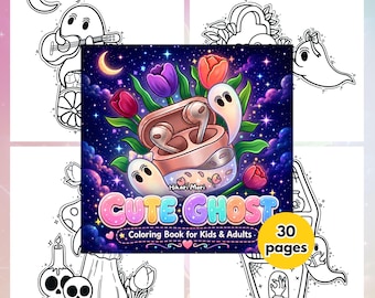 Desenhos de Fantasmas Fofos para Colorir, Livro Kawaii Assustadoramente Fofo, Desenhos de Outono Fáceis e Divertidos para Imprimir, Download Digital em PDF