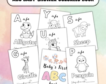 ABC Baby Shower Coloring Book, Baby's First Alphabet Book, Printable A-Z Animal Coloring Pages, Baby Shower Activity Game, Digital Download