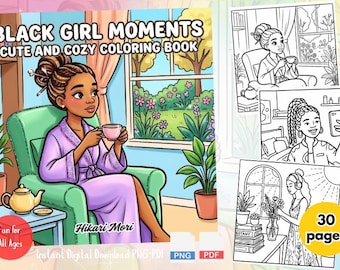 Páginas para colorear de Black Girl Moments: 30 ilustraciones acogedoras y llamativas para relajarse.